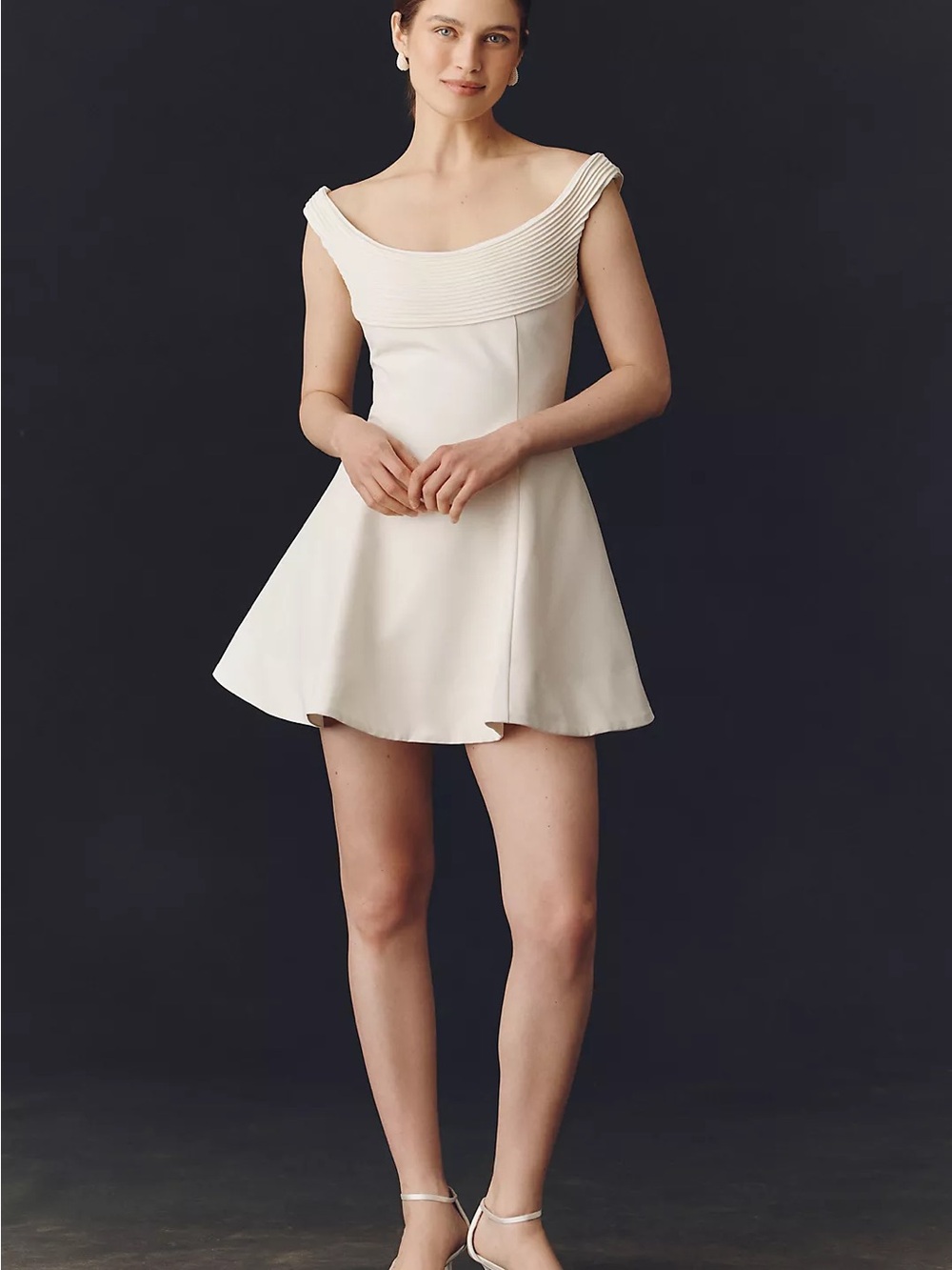 BHLDN Anthropologie Crepe Portrait Neckline Mini Dress